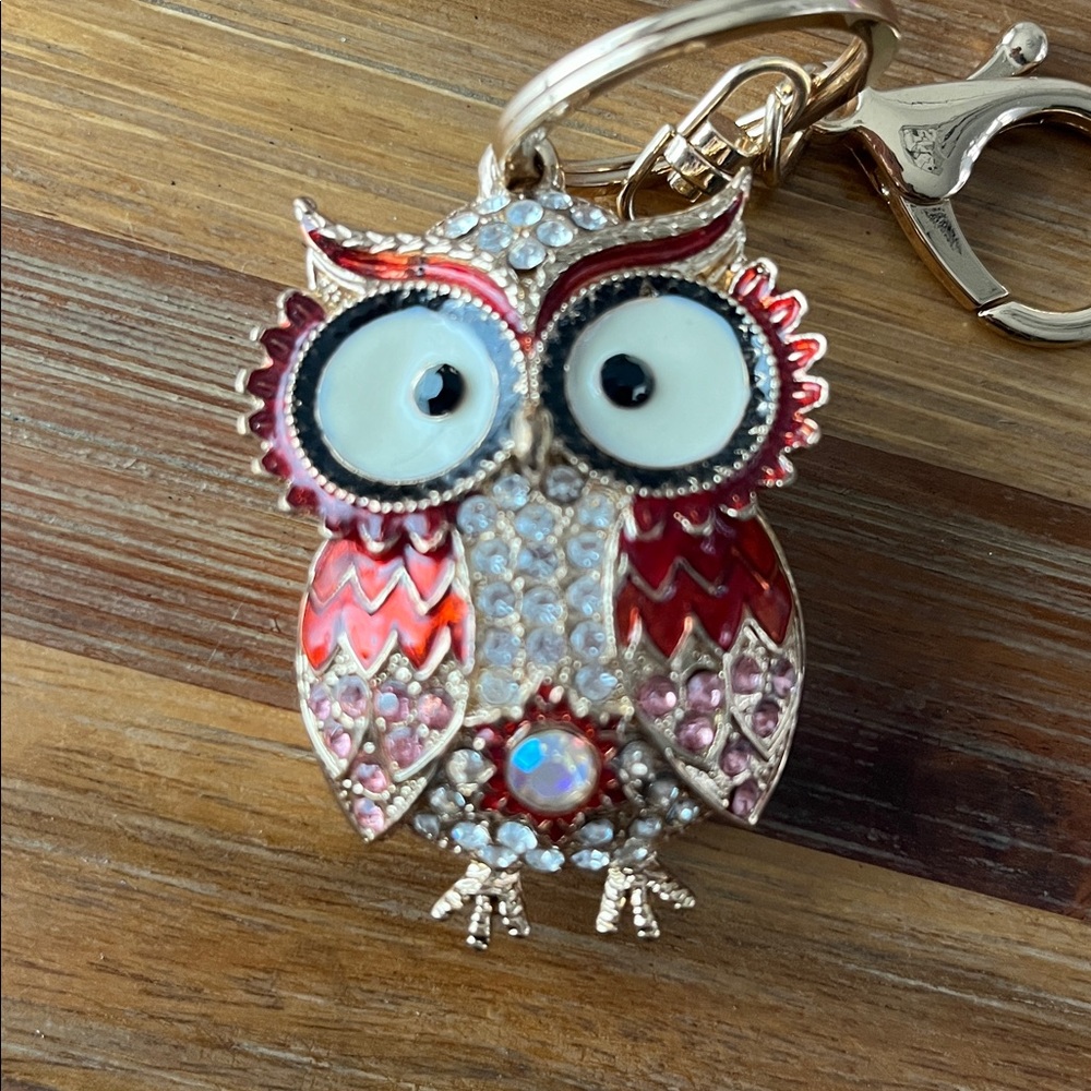 Owl Rhinestone Crystal Keychain Red - Picture 2 of 4
